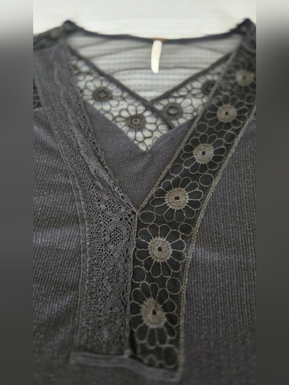 Free People Charcoal  Lace-Trim Long Sleeve Top - Picture 10 of 10